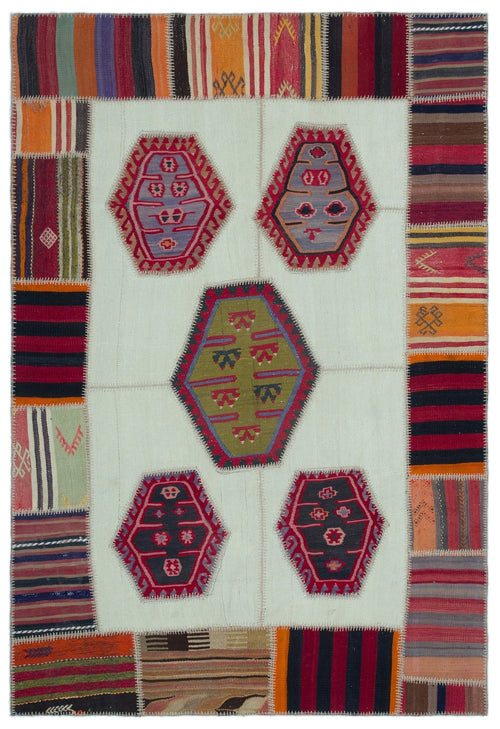 Teselya 25305 Patchwork Vintage Wool Handmade Area Rug 5'2" x 7'8"