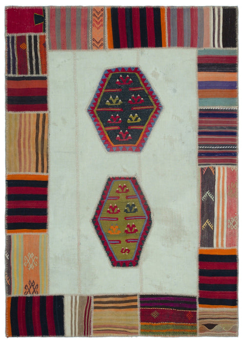 Teselya Beige Vintage Wool Handmade Area Rug 5'6" x 7'9"