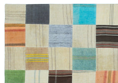 Teselya Beige Patchwork Wool Handmade Area Rug 5'5" x 7'8"