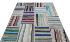 Teselya 25320 Beige Striped Wool Handmade Area Rug 5'2" x 7'3"