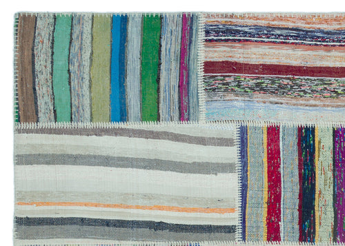Teselya 25320 Beige Striped Wool Handmade Area Rug 5'2" x 7'3"