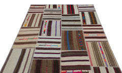 Teselya 25321 Patchwork Striped Wool Handmade Area Rug 5'2" x 7'5"