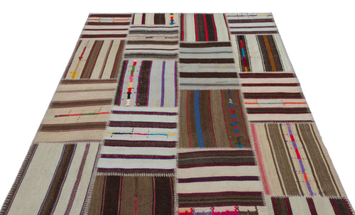 Teselya 25321 Patchwork Striped Wool Handmade Area Rug 5'2" x 7'5"