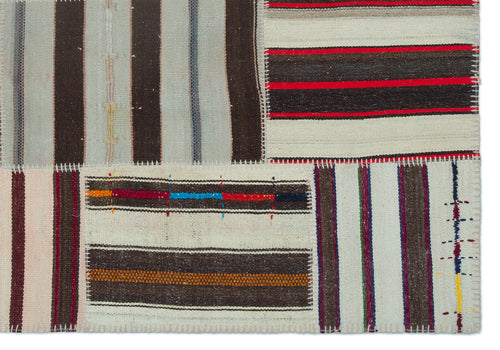 Teselya 25321 Patchwork Striped Wool Handmade Area Rug 5'2" x 7'5"