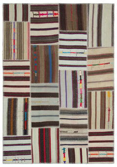Teselya 25321 Patchwork Striped Wool Handmade Area Rug 5'2" x 7'5"