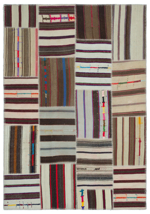 Teselya 25321 Patchwork Striped Wool Handmade Area Rug 5'2" x 7'5"