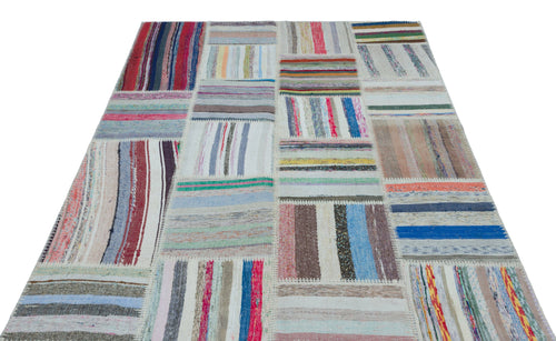 Teselya 25322 Blue Striped Wool Handmade Area Rug 5'2" x 7'3"