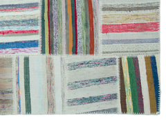 Teselya 25322 Blue Striped Wool Handmade Area Rug 5'2" x 7'3"