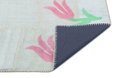 Teselya Beige Patchwork Wool Handmade Area Rug 5'1" x 7'6"