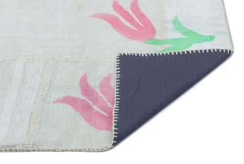 Teselya Beige Patchwork Wool Handmade Area Rug 5'1" x 7'6"