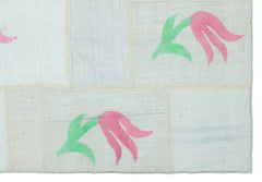 Teselya Beige Patchwork Wool Handmade Area Rug 5'1" x 7'6"