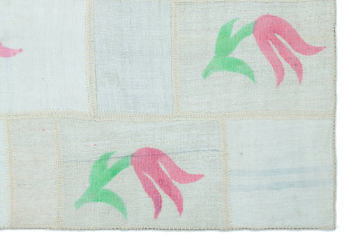 Teselya Beige Patchwork Wool Handmade Area Rug 5'1" x 7'6"