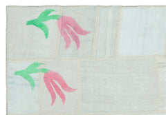 Teselya Beige Patchwork Wool Handmade Area Rug 5'1" x 7'6"