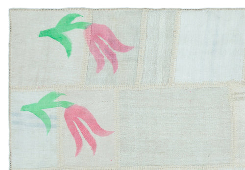 Teselya Beige Patchwork Wool Handmade Area Rug 5'1" x 7'6"