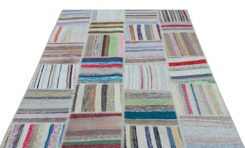 Teselya 25324 Beige Striped Wool Handmade Area Rug 5'2" x 7'3"