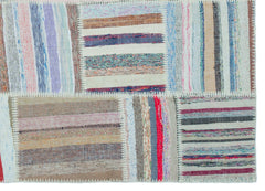 Teselya 25324 Beige Striped Wool Handmade Area Rug 5'2" x 7'3"