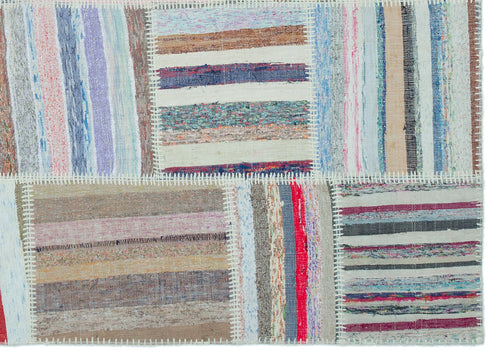 Teselya 25324 Beige Striped Wool Handmade Area Rug 5'2" x 7'3"