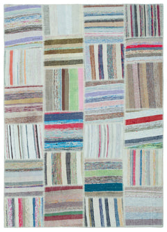 Teselya 25324 Beige Striped Wool Handmade Area Rug 5'2" x 7'3"