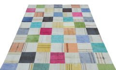 Teselya Beige Patchwork Wool Handmade Area Rug 5'2" x 7'5"