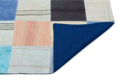 Teselya Beige Patchwork Wool Handmade Area Rug 5'5" x 7'9"