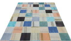 Teselya Beige Patchwork Wool Handmade Area Rug 5'5" x 7'9"