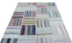 Teselya 25336 Patchwork Striped Wool Handmade Area Rug 5'3" x 7'3"