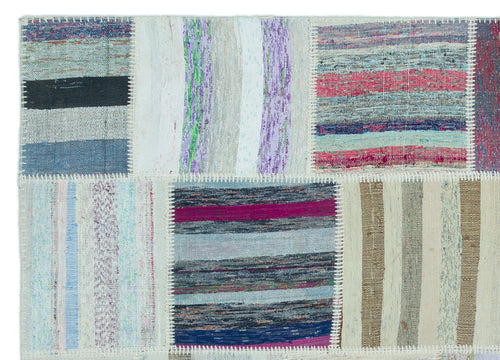 Teselya 25336 Patchwork Striped Wool Handmade Area Rug 5'3" x 7'3"