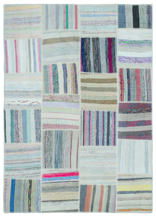 Teselya 25336 Patchwork Striped Wool Handmade Area Rug 5'3" x 7'3"
