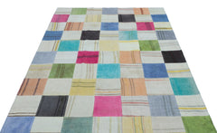 Teselya Cream Patchwork Wool Handmade Area Rug 5'2" x 7'7"