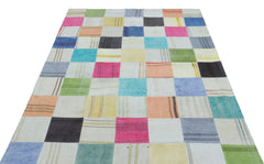 Teselya Beige Patchwork Wool Handmade Area Rug 5'1" x 7'7"