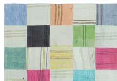 Teselya Beige Patchwork Wool Handmade Area Rug 5'1" x 7'7"