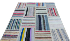 Teselya 25342 Patchwork Striped Wool Handmade Area Rug 5'3" x 7'3"