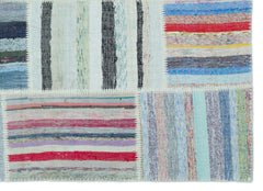 Teselya 25342 Patchwork Striped Wool Handmade Area Rug 5'3" x 7'3"