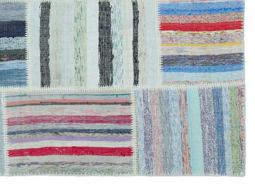 Teselya 25342 Patchwork Striped Wool Handmade Area Rug 5'3" x 7'3"