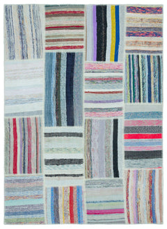 Teselya 25342 Patchwork Striped Wool Handmade Area Rug 5'3" x 7'3"