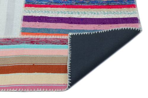 Teselya 25345 Patchwork Striped Wool Handmade Area Rug 5'3" x 7'3"