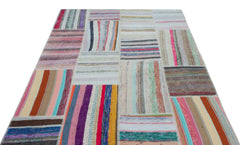 Teselya 25345 Patchwork Striped Wool Handmade Area Rug 5'3" x 7'3"