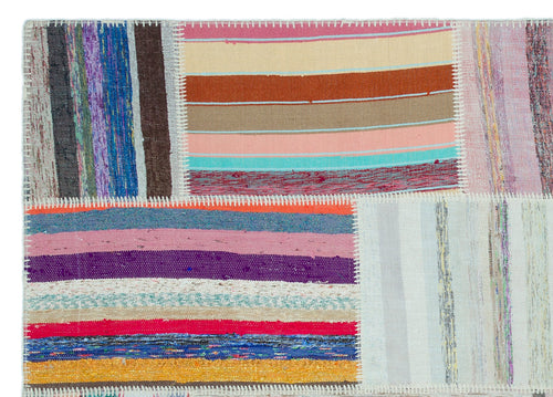 Teselya 25345 Patchwork Striped Wool Handmade Area Rug 5'3" x 7'3"