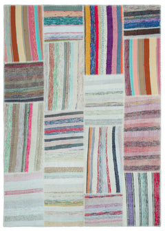 Teselya 25345 Patchwork Striped Wool Handmade Area Rug 5'3" x 7'3"