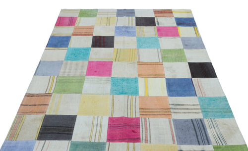 Teselya Grey Patchwork Wool Handmade Area Rug 5'2" x 7'5"
