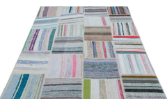 Teselya 25350 Beige Striped Wool Handmade Area Rug 5'2" x 7'3"