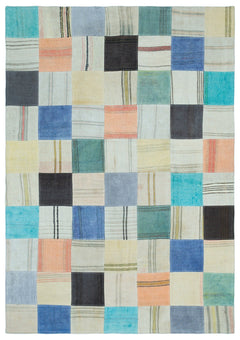 Teselya Grey Patchwork Wool Handmade Area Rug 5'5" x 7'8"