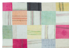 Teselya Beige Patchwork Wool Handmade Area Rug 5'2" x 7'6"