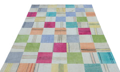 Teselya Grey Patchwork Wool Handmade Area Rug 5'3" x 7'5"