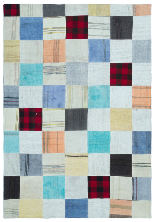 Teselya Grey Patchwork Wool Handmade Area Rug 5'3" x 7'7"