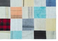 Teselya Grey Patchwork Wool Handmade Area Rug 5'3" x 7'7"