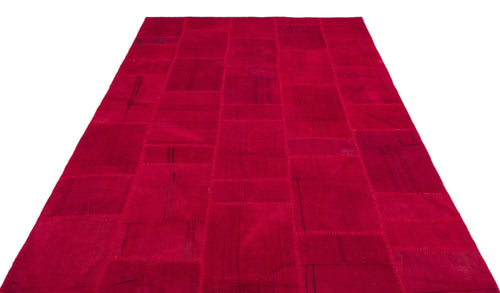 Teselya Pink Patchwork Wool Handmade Area Rug 6'4" x 9'9"