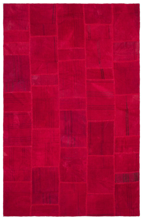 Teselya Pink Patchwork Wool Handmade Area Rug 6'4" x 9'9"