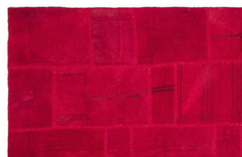 Teselya Pink Patchwork Wool Handmade Area Rug 6'4" x 9'9"