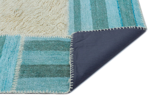 Teselya Beige Patchwork Wool Handmade Area Rug 6'8" x 9'11"